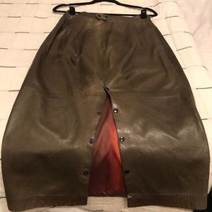 Vintage Olive MIDI Leather Skirt